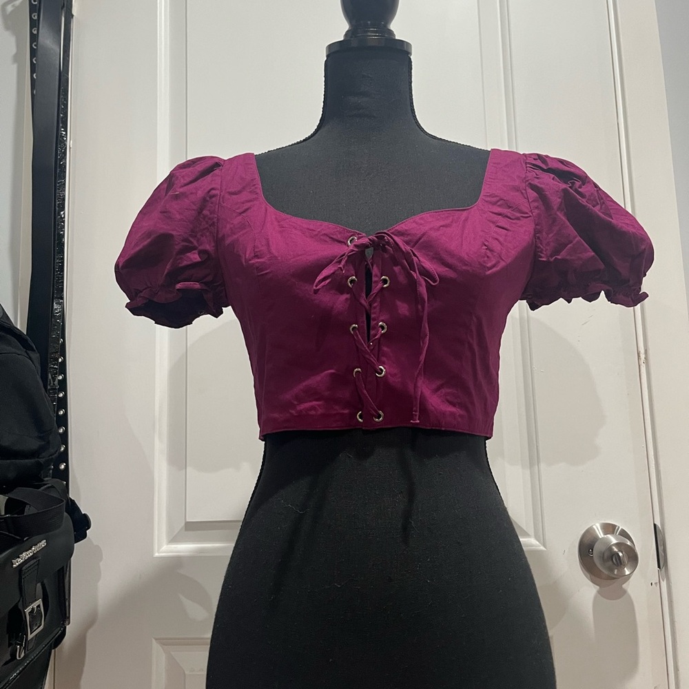 Elegant Purple Lace-Up Women's Top